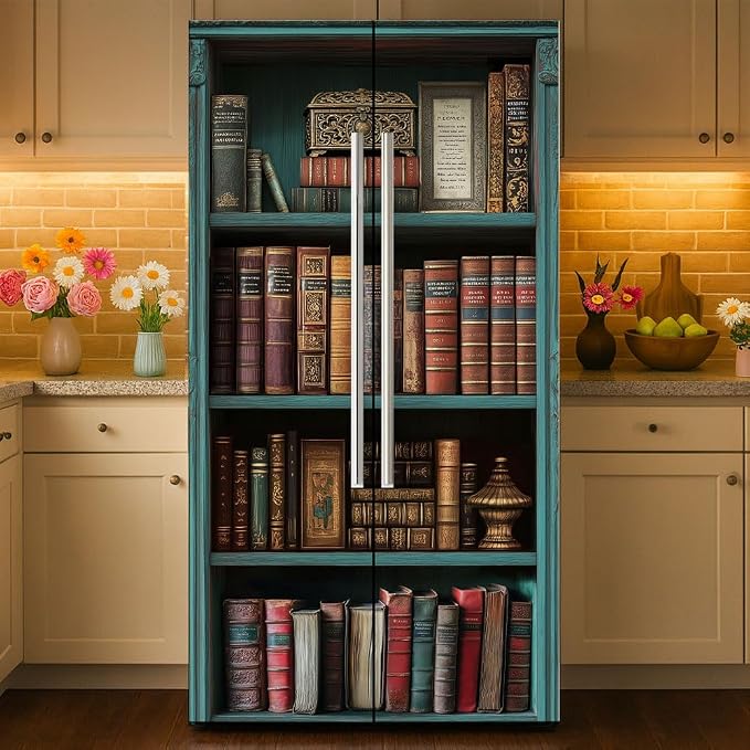 2 Pcs Vintage Bookshelf Removable Refrigerator Wraps, Self-Adhesive Retro by GOMAKERER
