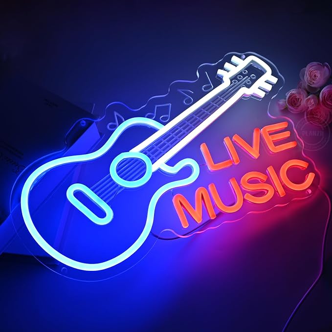 Planzo Guitar Neon Sign Live Music LED Neon Light Wall Decor - Image 5
