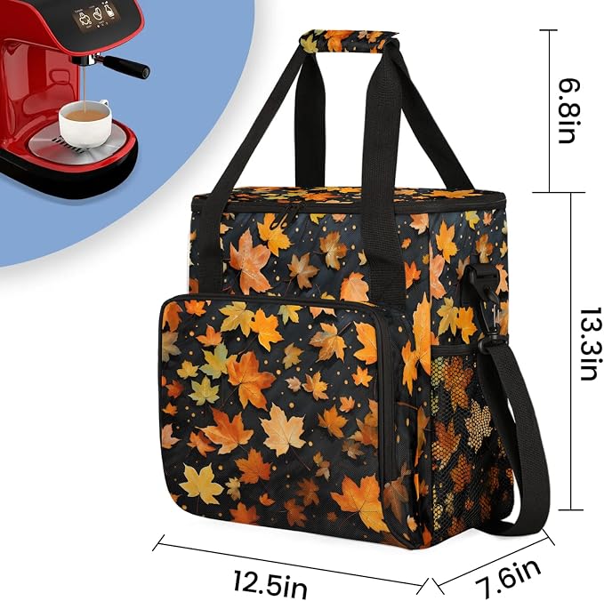 Maple Leaves Coffee Maker Carring Bag, Large Insulated Storage Organizer Case - Image 2