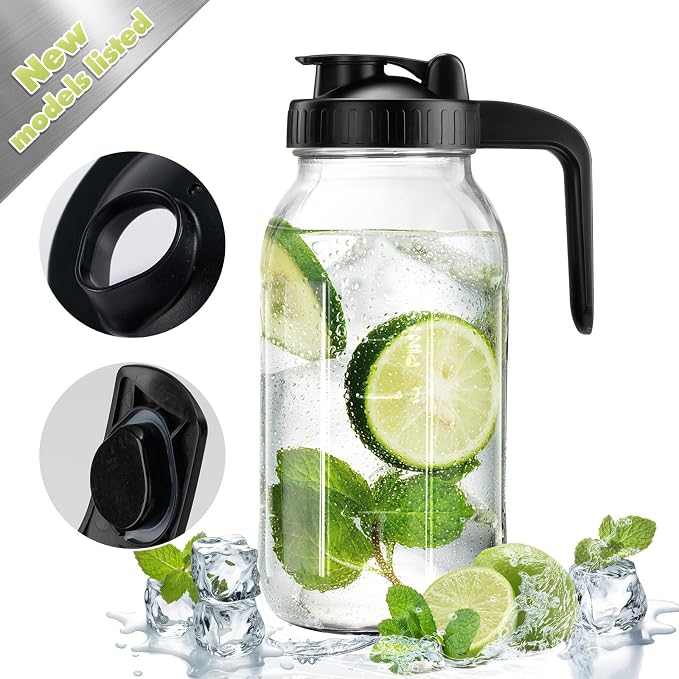 Mason Jar with Pour Spout Lid V-shaped, 64 oz Iced Tea Pitcher with Lids Double by miradexic