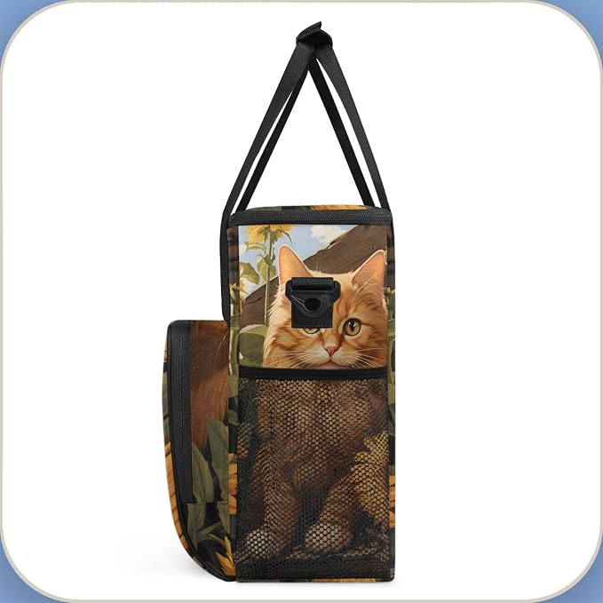 Yellow Cat Sunflower Coffee Maker Carring Bag, Large Insulated Storage - Image 4