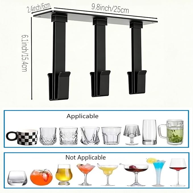 2Pack Under-Cabinet Wine Glass Holder, Coffee Mug Rack Hooks, No-Drill - Image 2