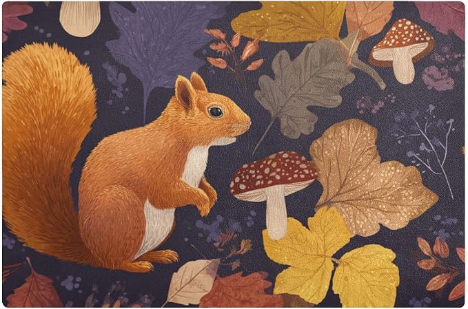 Purple Squirrels Falling Leaves Autumn Coffee Mat Coffee Bar Maker Backed by QwThum
