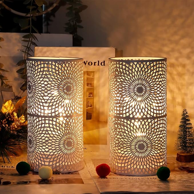 JHY DESIGN Set of 2 White Table Metal lamp Battery Powered Cordless Accent Light - Image 4
