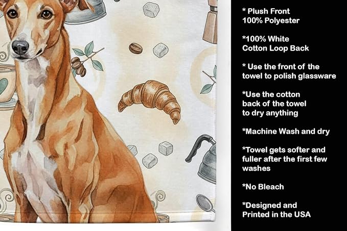 Caroline's Treasures Red Greyhound Coffee Bar Kitchen Towel Velour Plush Front - Image 4