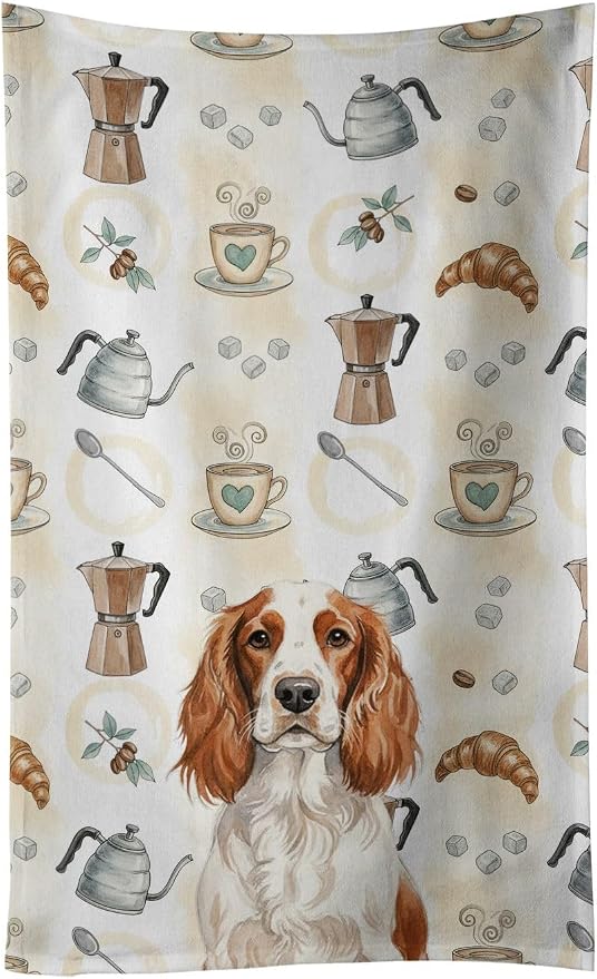 Caroline's Treasures Welsh Springer Spaniel Coffee Bar Kitchen Towel Velour by CarolinesTreasures
