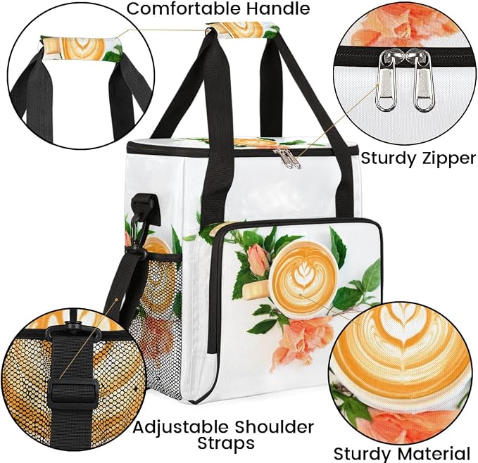 coffee beans cup flower Coffee Maker Carring Bag Travel Carrying Storage Tote - Image 6