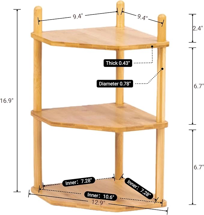 3-Tier Expandable Bamboo Corner Shelf - Image 5