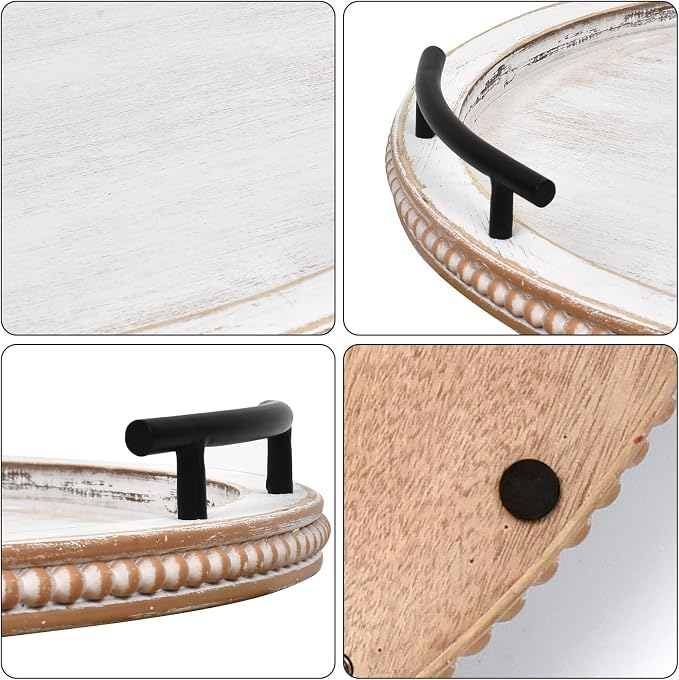 SwallowLiving 18Inch White Wooden Beaded Serving Tray - Image 5