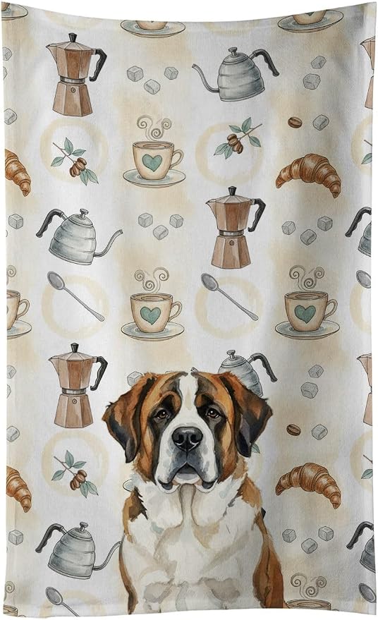 Caroline's Treasures Brindle and White Saint Bernard Coffee Bar Kitchen Towel by CarolinesTreasures
