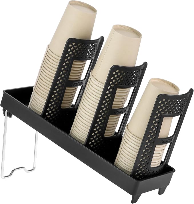 QWORK Paper Cup and Lid Organizer, 3-Slot Upright Holder by QWORK