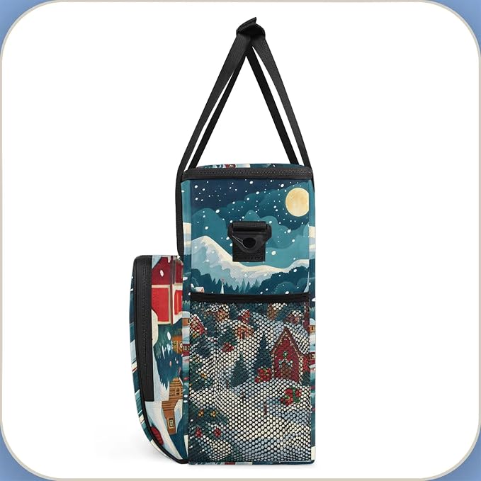 Christmas Winter Town Coffee Maker Carring Bag, Large Insulated Storage - Image 4