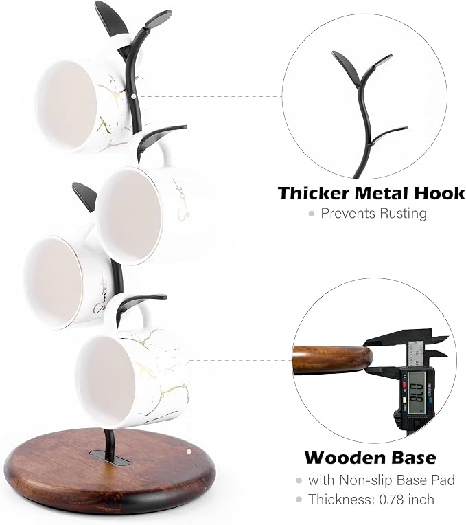 Coffee Mug Tree, Mug Holder for Countertop, Cups Storage Rack, Mugs Stand for - Image 3