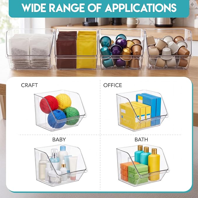 4 Pcs Clear Plastic Storage Bins Stackable Pantry Storage Organizer Kitchen - Image 6
