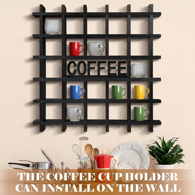 Suzile Oversize Coffee Mug Display Rack Wood Mug Display Shelf - Image 5