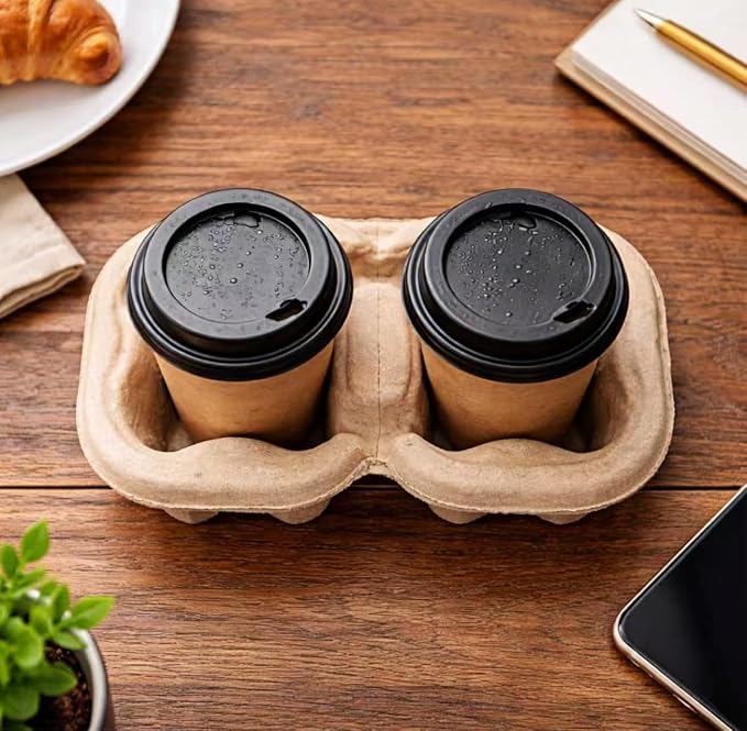2 Cup Compostable Paper Pulp Cup Carrier, 30 Pack Heavy Duty Disposable Coffee - Image 10