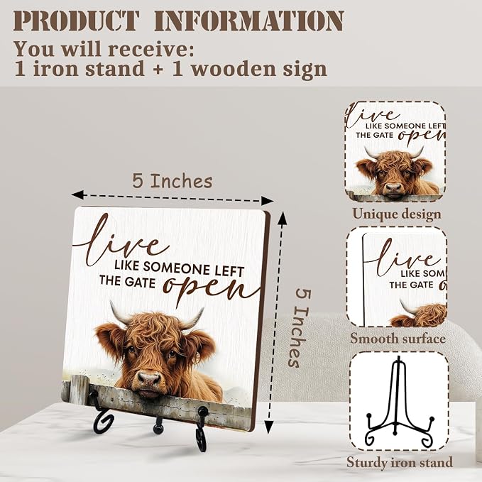Fun Highland Cow Ornament, 5 Inch Live Like Someone Left The Gate Open Decor - Image 2
