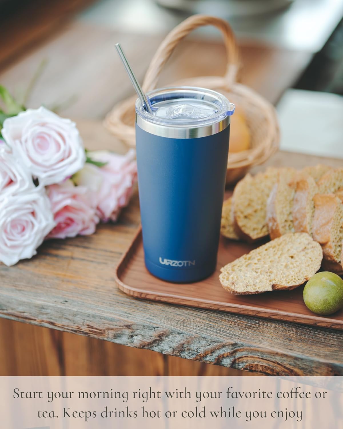 Travel Coffee Tumbler 20oz, Leakproof Travel Coffee Mug with Lid and Straw, Stainless Steel Double Wall Vacuum Insulated Tumbler for Hot/Iced Drinks (Textured Matte, Light Blue)