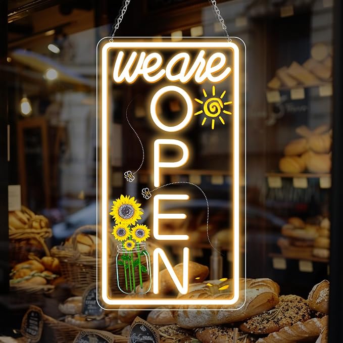 Neon We Are Open Signs for Business, 16.5x9'' Open Sign by NELTBESIN