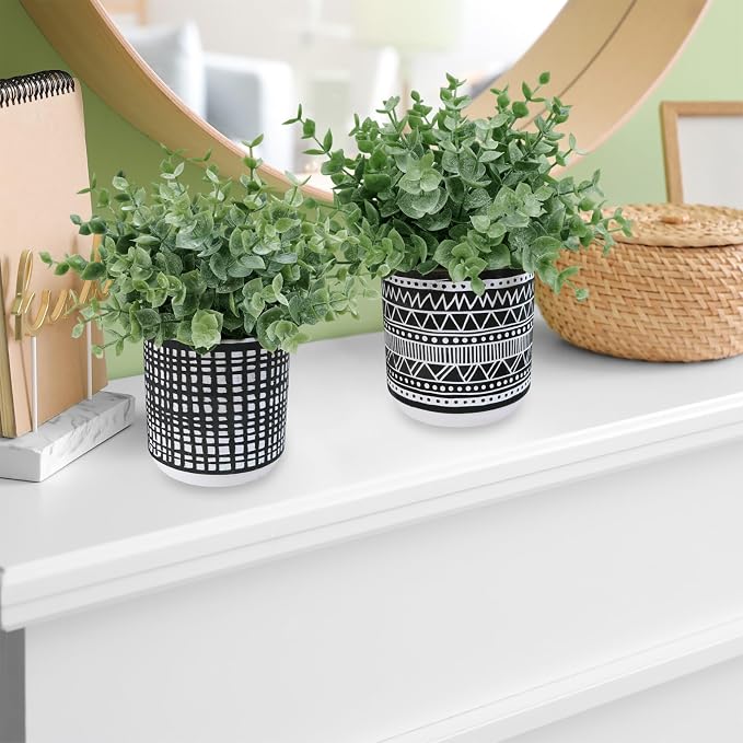 Winlyn Set of 2 Small Potted Plants Artificial Eucalyptus Plant in Black - Image 6