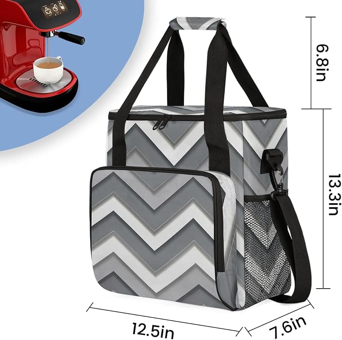 Grey Modern Stripes Coffee Maker Carring Bag, Large Insulated Storage Organizer - Image 2