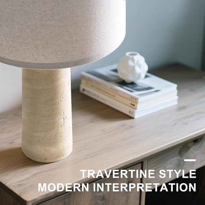 BOBOMOMO Modern Table Lamp Set of 2, Warm Beige Resin Lamp - Image 3