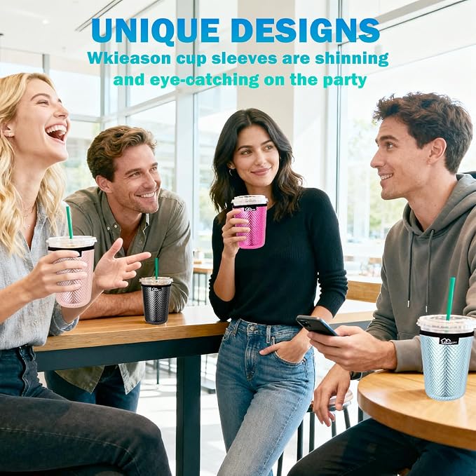 WKIEASON Reusable Iced Coffee Sleeves 16-32OZ PU Leather Neoprene Coffee Cup - Image 4
