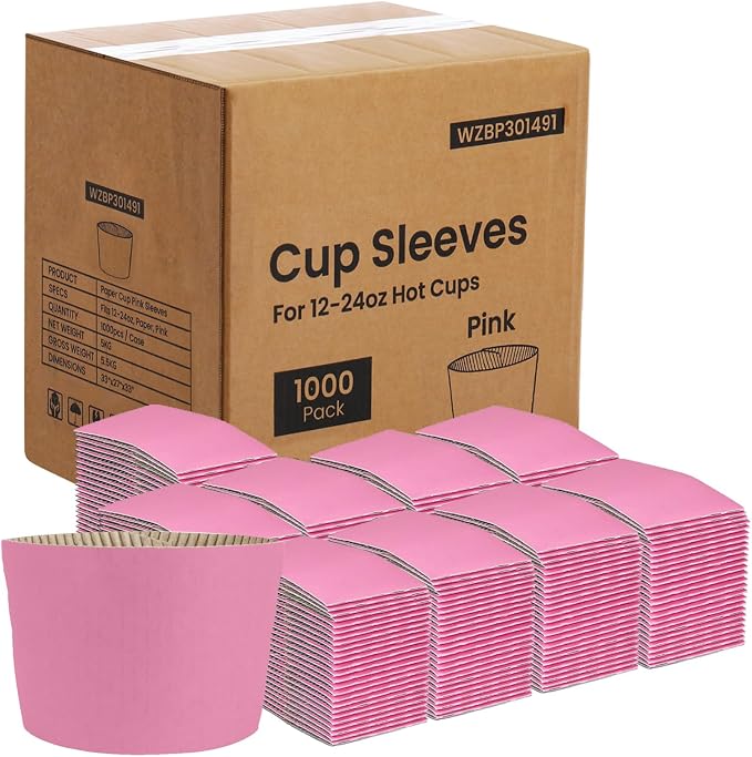 FMP Brands 1000 Pack Pink Coffee Cup Sleeves Disposable by FMPBrands