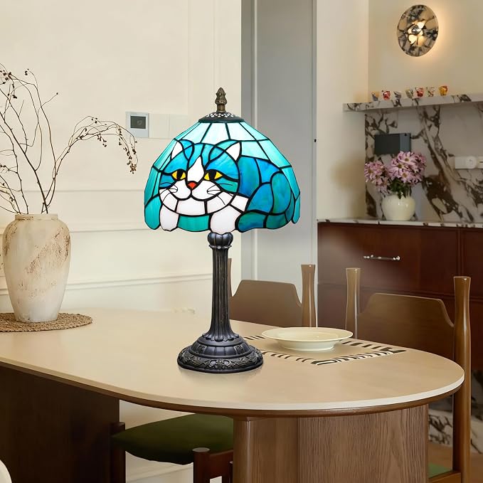 Tiffany Lamp Stained Glass Table Lamp 8X8X14 Inches Cat Style Living Room - Image 8