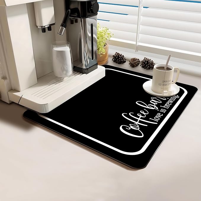 Coffee Bar Mat Rubber Dish Drying Mat by PtRug