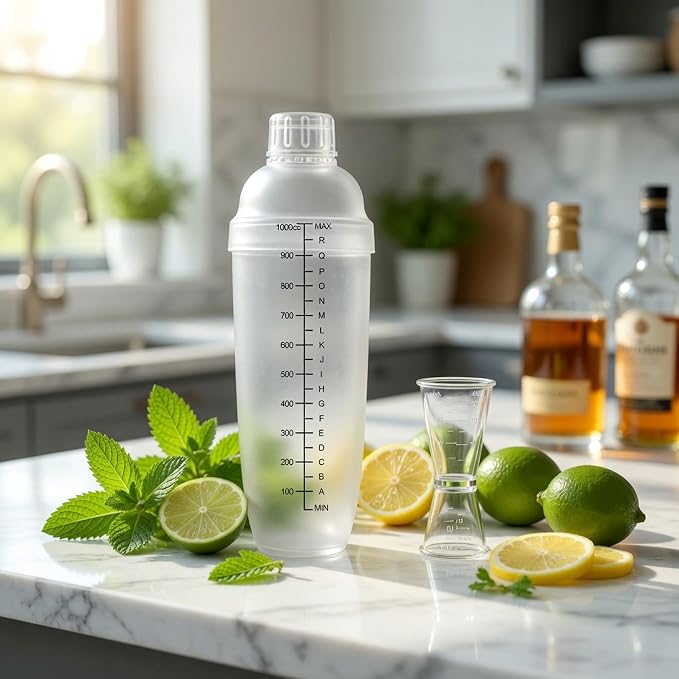 Homestia 2-Piece Plastic Cocktail Shaker Set, 1000ml Clear Boston Shaker - Image 2