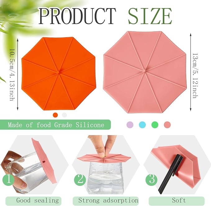 Patelai 6 Pcs Silicone Cup Covers 4.13 Inch Umbrella Coffee Cup Lid Reusable - Image 2