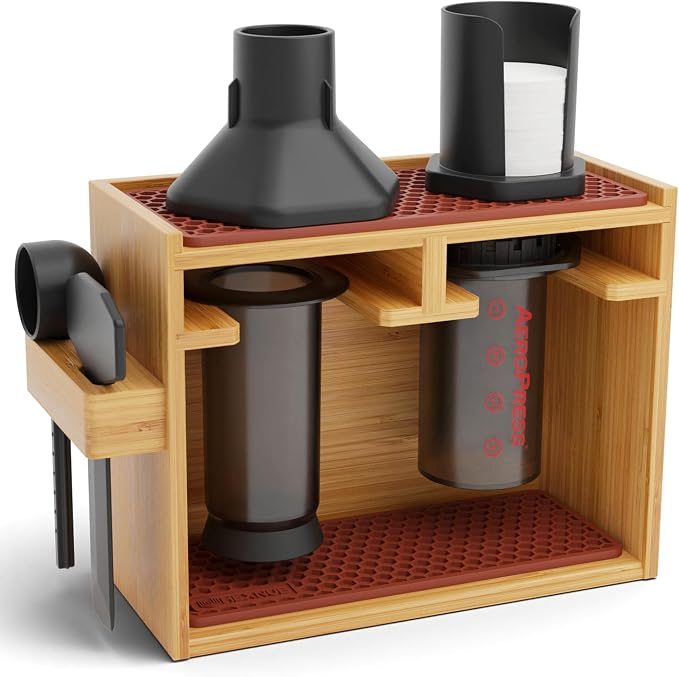 HEXNUB Organizer Stand for AeroPress Bamboo Coffee Caddy Original Brown | by HEXNUB