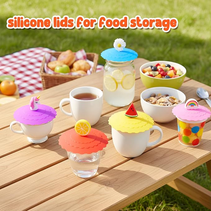8PCS Silicone Cup Lids Mug Cover, Colorful Food Grade Anti-dust Airtight Seal - Image 4