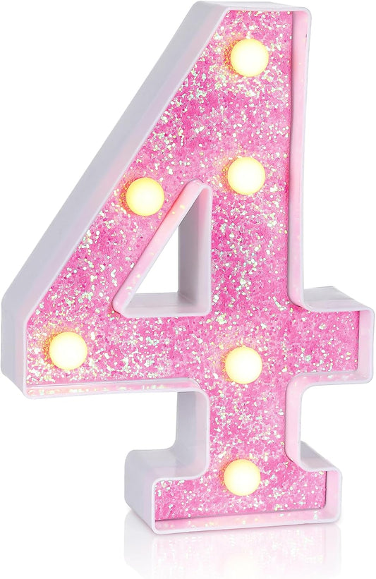 Foaky Pink Light up Letters，Pink Party Decorations,Girls Room Decor,Glitter Marquee Numbers,Alphabet Letter Sign for Night Light Birthday Party Girls Gifts, Home Bar Decoration (4)
