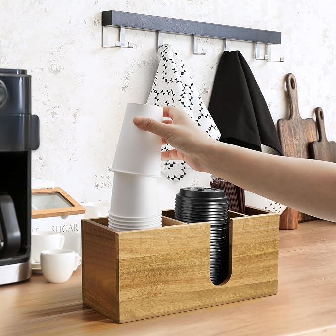 ALELION Large Acacia Wood Coffee Cup Organizer - Image 5