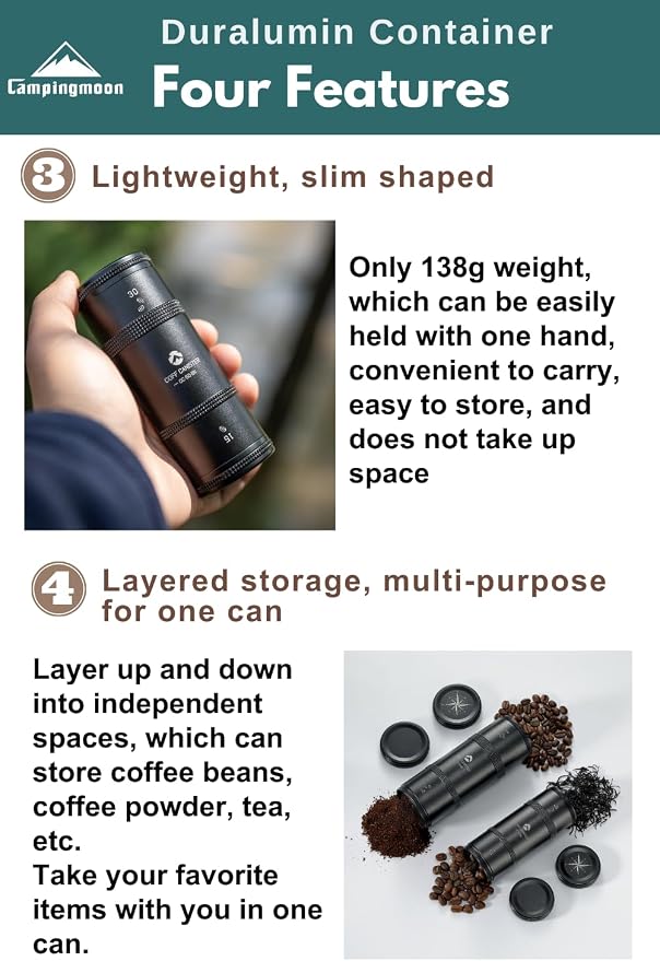 CAMPINGMOON 2-Layer Portable Coffee Bean Storage Canister Airtight Duralumin - Image 4