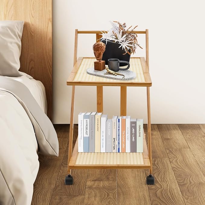 2-Tier Foldable Rolling Coffee Bar Cart Home Utility Cart Storage Organizer - Image 9