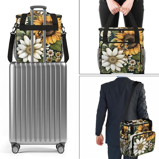 Yellow Sunflower Floral Bee Coffee Maker Carring Bag, Large Insulated Storage - Image 7