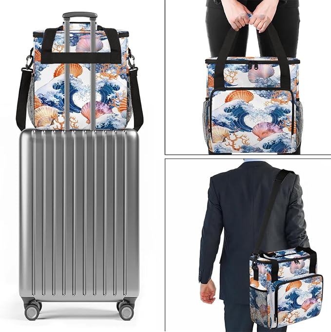 Nautical Coastal Starfish Seashell Coffee Maker Carring Bag, Large Insulated - Image 7