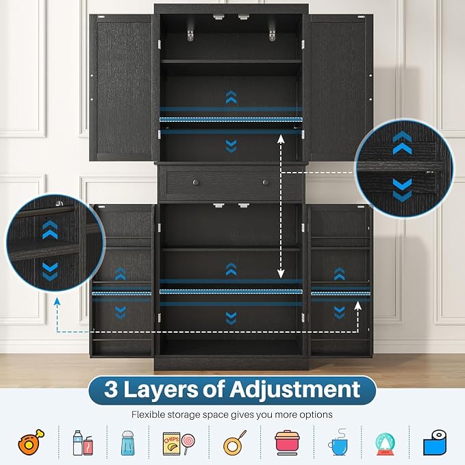kepptory 72" Tall Kitchen Pantry Cabinet, Barn Doors and Drawer, Farmhouse - Image 6