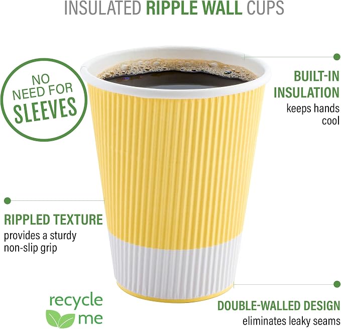 Restaurantware Ripple Wall Coffee Cups 25 Count 8 Ounce Insulated Light Yellow - Image 4