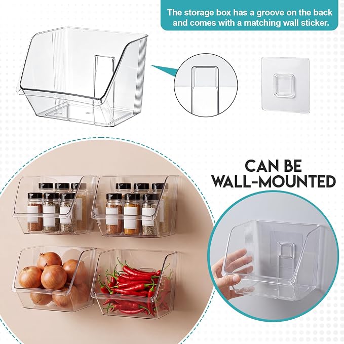 4 Pcs Clear Plastic Storage Bins Stackable Pantry Storage Organizer Kitchen - Image 4