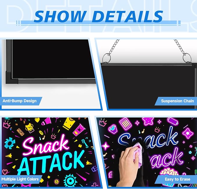 Hosim LED Message Writing Board, 28”x 20" Neon Signs Chalkboard Menu Board - Image 2