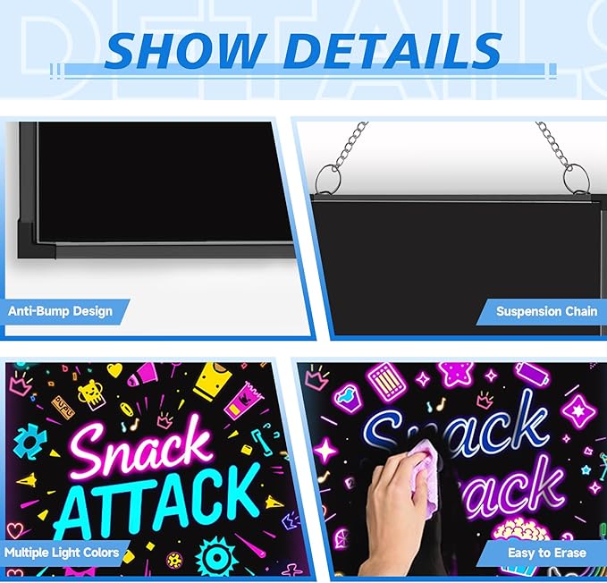 Hosim LED Message Writing Board 24" x 16", Illuminated Erasable Neon Sign - Image 2