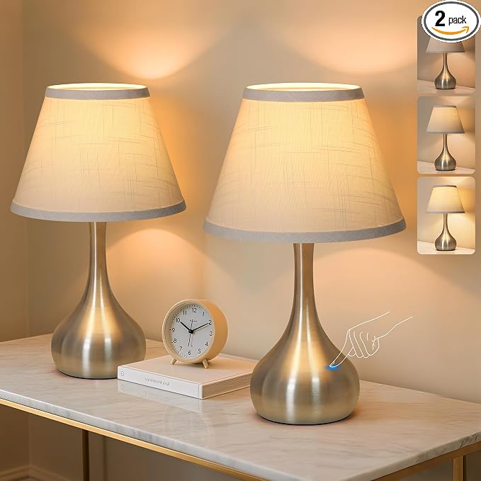Touch Table Lamp for Bedroom Set of 2, 3-Way Dimmable Bedside Lamp for by PARTPHONER