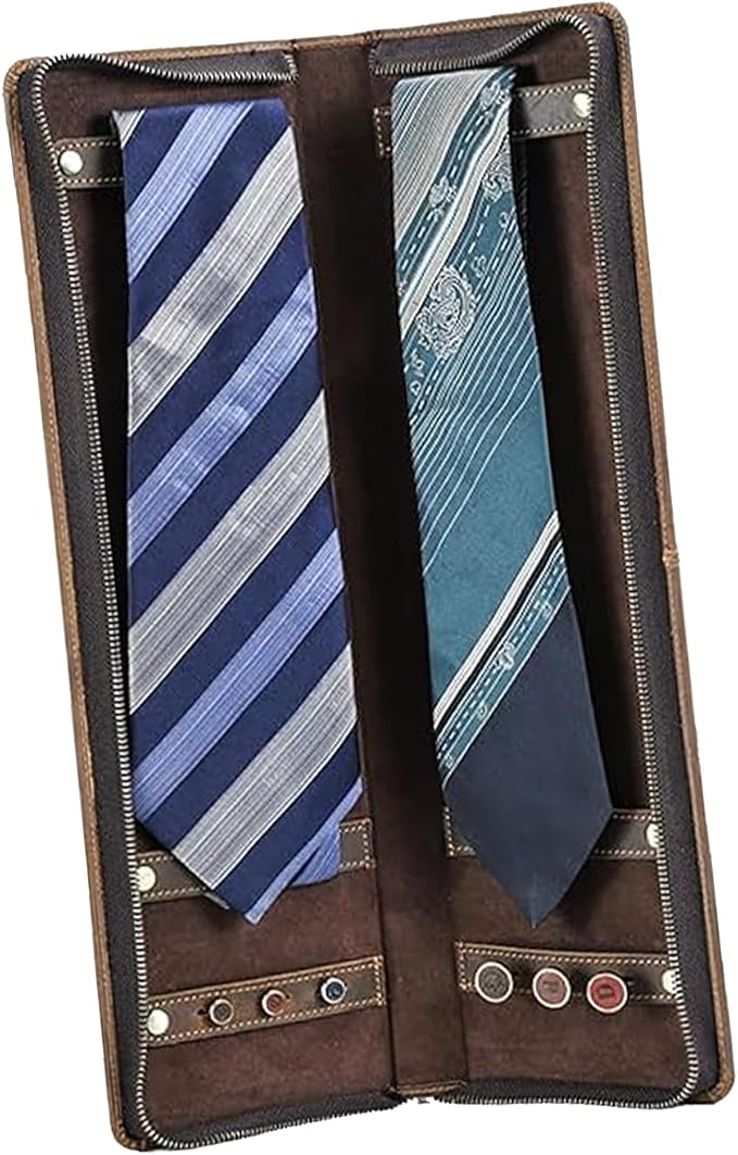 Travel Ties Case, Genuine Leather Portable Necktie Cufflinks Storage Box by UVKDEENK