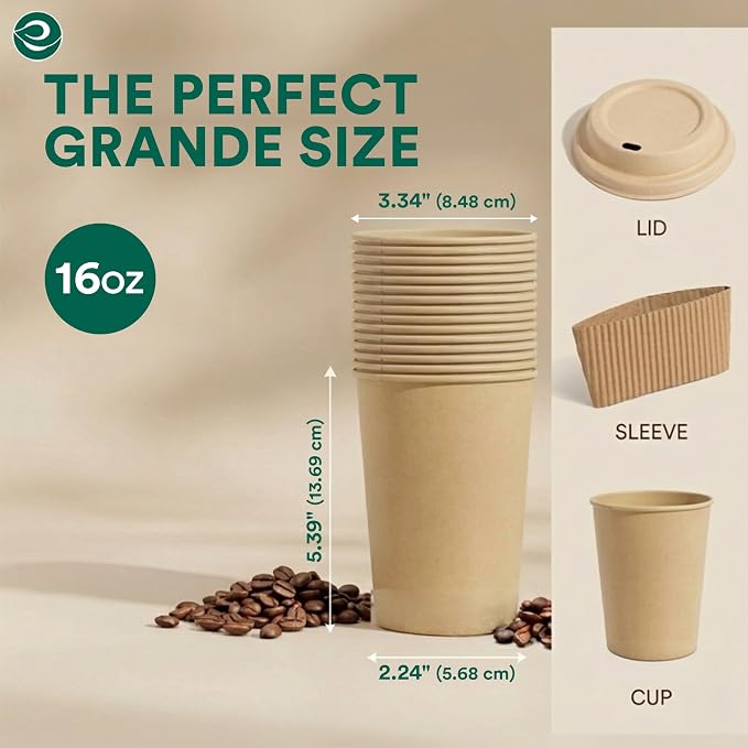 ECO SOUL 100 Pack 16 oz Disposable Coffee Cups - Image 2