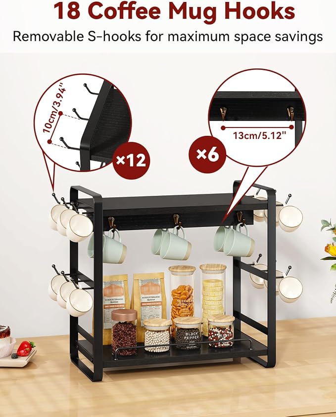 IBUYKE Coffee Bar Station Countertop Organizer, 2 Tier Kitchen Mug Cup Holder - Image 4