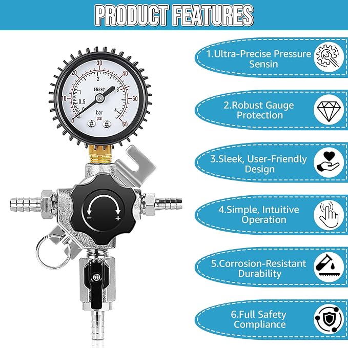 Professional Secondary CO2 Regulator, Pressure Beer Regulator Dual Gas Inlets & - Image 5
